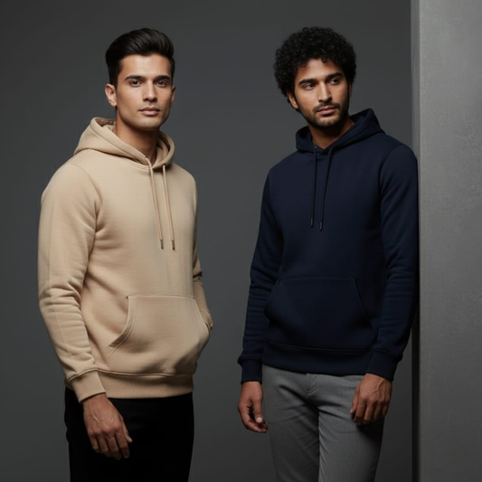 Combo of two Stylish Unisex solid Hoodies best for winters - (Beige, Black)