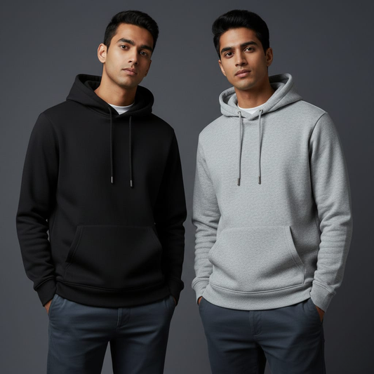 Combo of two Stylish Unisex solid Hoodies best for winters - (Black, Grey)
